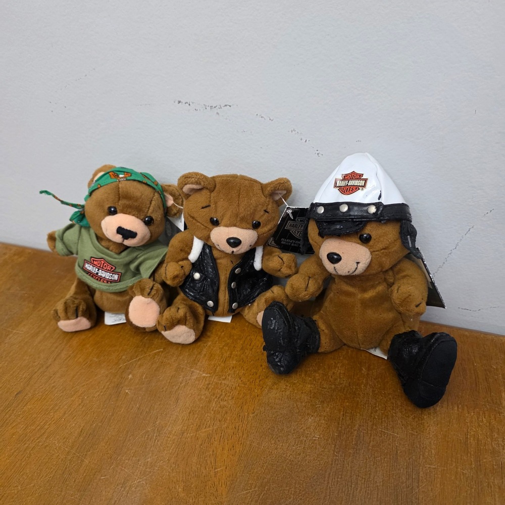 Vintage Harley‎ Davidson Teddy Bear Plush Lot 3 Motorhead Motorcycle Flaws